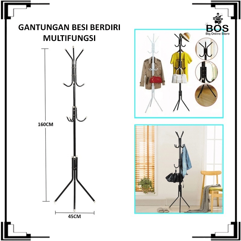 GANTUNGAN TIANG BESI BERDIRI SERBAGUNA / HANGER STANDING BAJU TAS TOPI MULTIFUNGSI