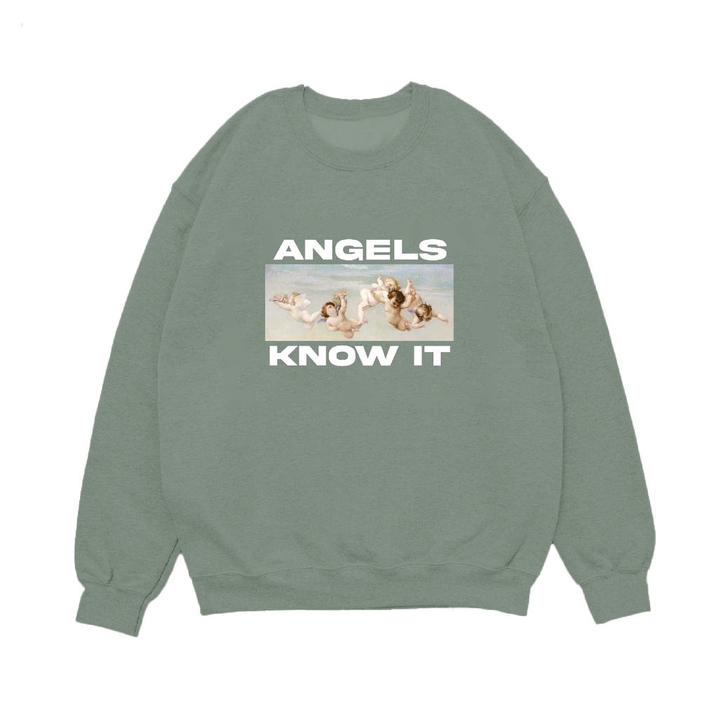 Sweaterpolos Basic Sweater Angels Know It ( Sablon ) Unisex Pria &amp; Wanita