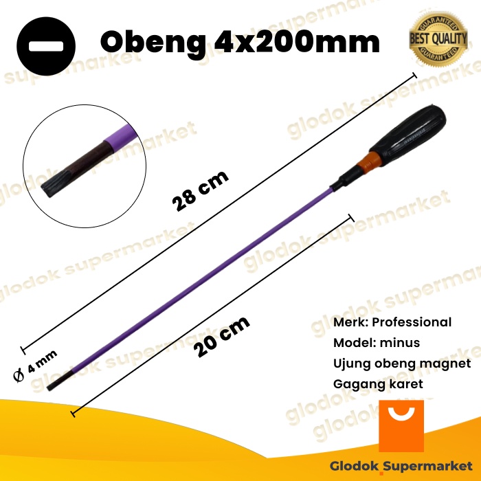 Obeng Minus 8 inch Diameter 4mm Panjang Besi 20cm Magnet