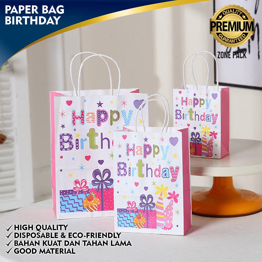 

Paper Bag Birthday | Paper Bag Kertas Hadiah Souvenir Ulang Tahun | Tas Goodie Bag Happy Birthday