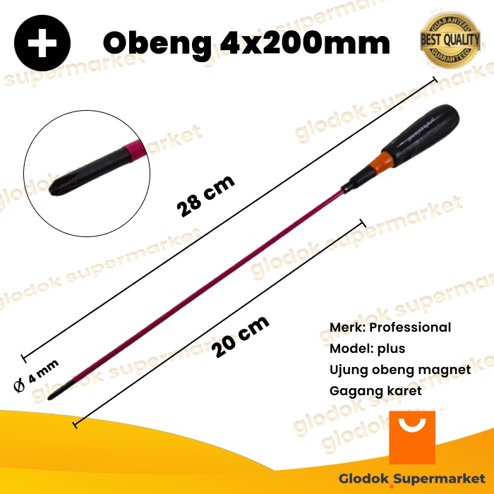 Obeng Plus 8 inch Diameter 4mm Panjang Besi 20cm Magnet