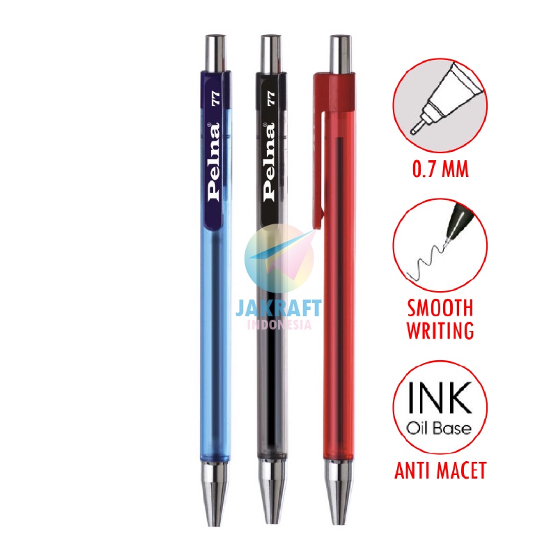 

(1 Pcs) Pulpen Klik PELNA 77 Smooth 0.7 mm Anti Macet Retracable Ballpoint Pen Murah Berkualitas