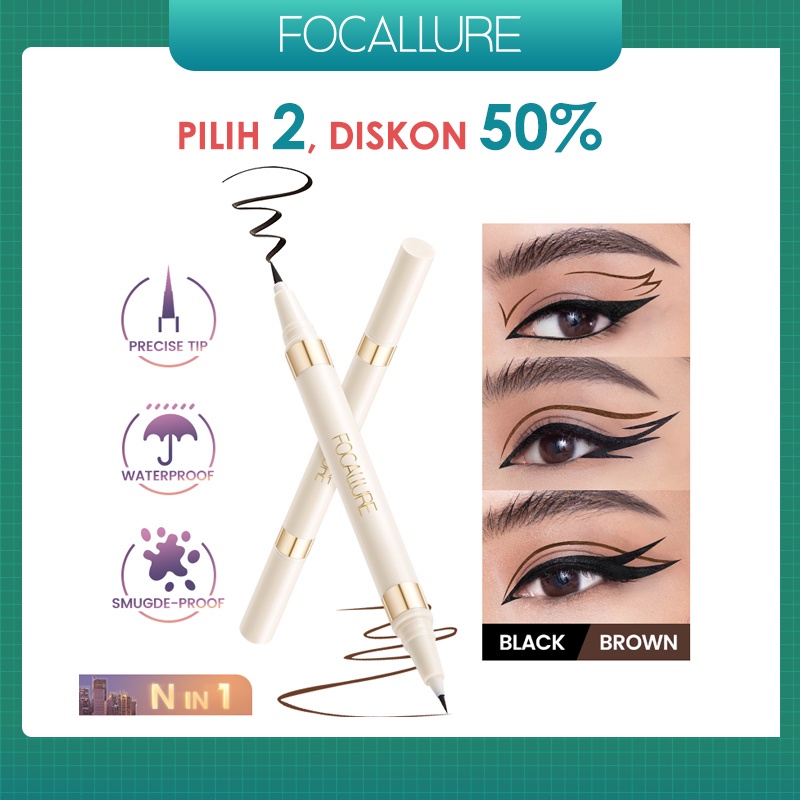 FOCALLURE Double Head Color Liquid Eyeliner Fine Tip 0.03mm Black 0.01mm Brown Quick Dry&amp;Smooth Eyeliner Pencil FA309