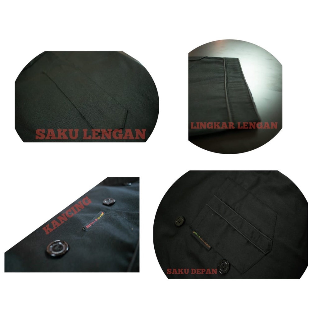 Chef Jacket Kemeja Kerja Baju Koki Pria Wanita Lengan Pendek Panjang Bahan Drill Model Mandarin Merek Gold Kitchen