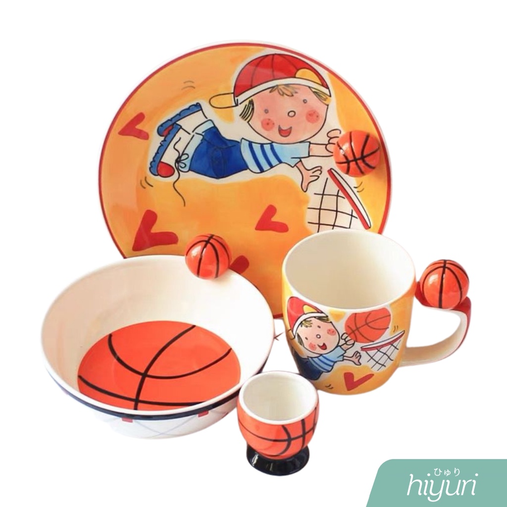 HIYURI Piring Makan Anak Basket/Piring makan anak/Piring makan keramik/Piring makan basket/Piring ma