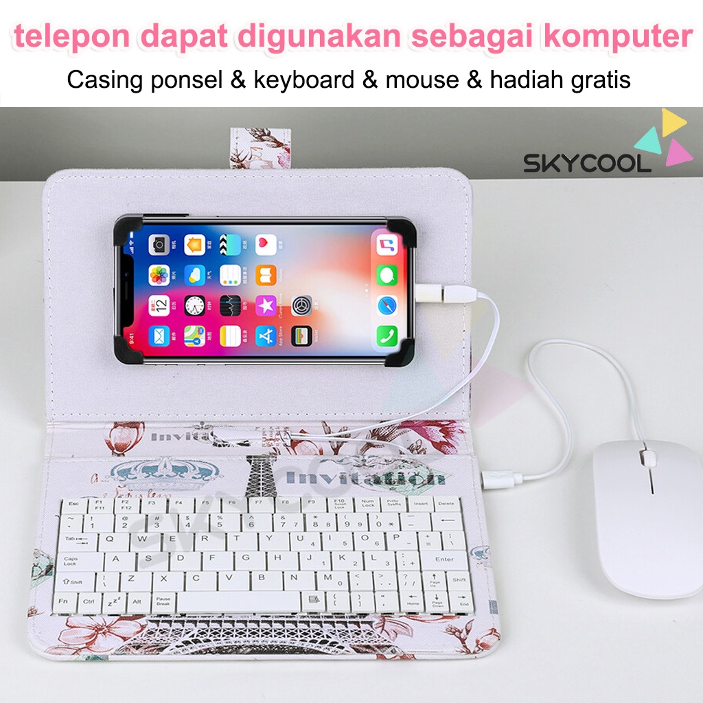 Casing Ponsel Keyboard dan Kit Mouse Pengoperasian yang Mudah dengan Penutup PU Dudukan Ponsel untuk Game Kantor Obrolan Hadiah Terbaik