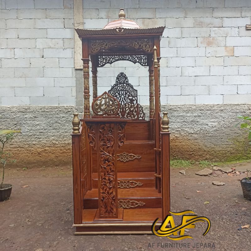 mimbar kubah+podium, mimbar masjid ukiran, mimbar jepara