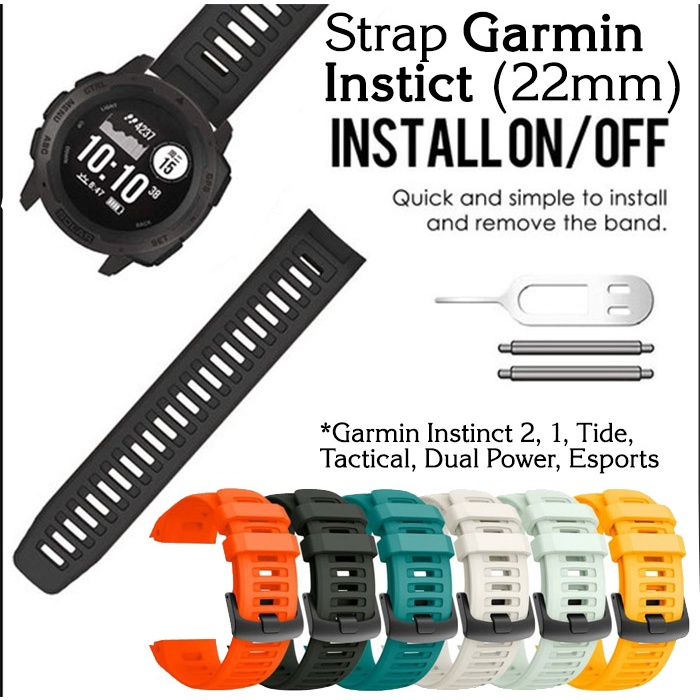 PREMIUM Strap Garmin instinct 2 1 Tactical Tide Dual Power Jam watch Esports Tali Silicone Baru Black White Hitam Putih Biru Merah Orange