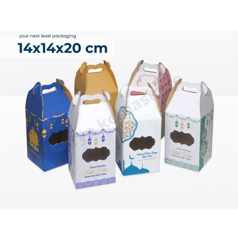 

Box 14X14X20 cm Jinjing (KUKER 500GR isi 3 Toples ) Kardus/Kue Kering/hampers/idul fitri/Iedmubarak