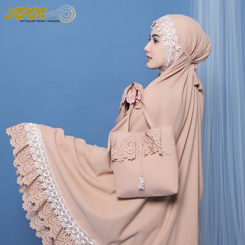 APM MUKENA - MUKENA  KATUN PREMIUM DEWASA REMPEL LASER CUT MOTIF ELEGANT