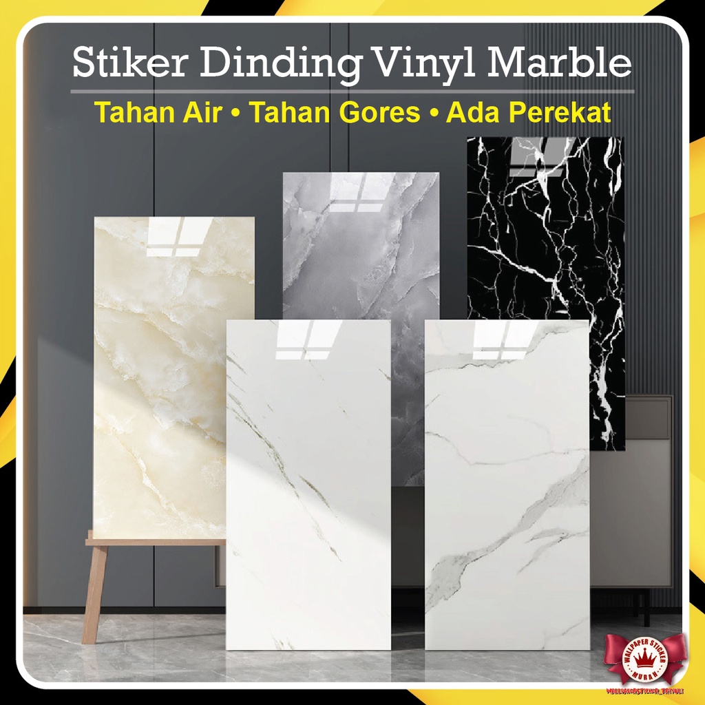 Wallpaper dinding VINYL Marmer 30 x 60 cm Walpaper Lantai Vinyl Granit Stiker Lemari Cabinet Marble