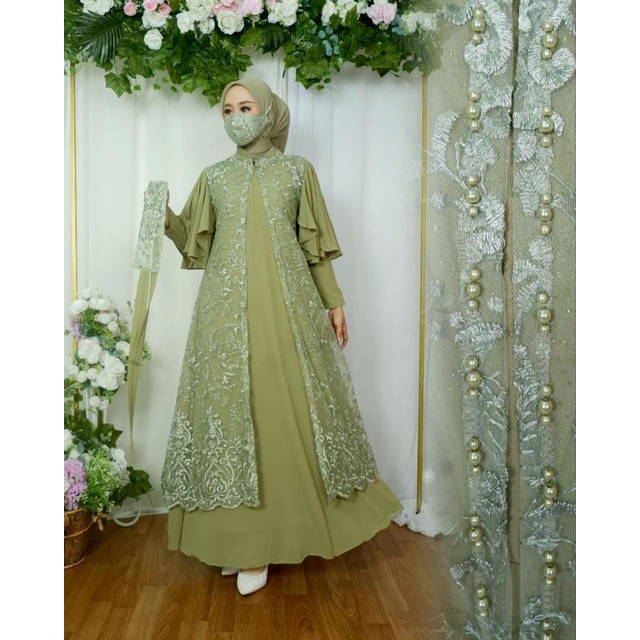 Gamis Emira Tile Sapto komunitas Payet Mutiara / Gamis Pesta Modern / Gamis Kondangan / Gamis Tile / Gamis Outer Lepas Pasang / Gamis Lamaran