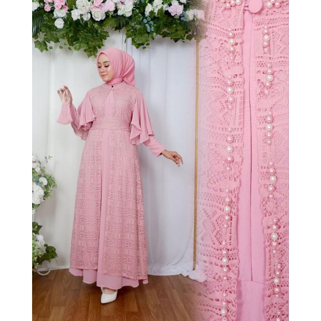 Gamis Emira Brokat Malika Non Gliter Kombinasi Payet Mutiara Modern / Gamis Pesta Mewah / Gamis Kondangan / Gamis Brokat / Gamis Outer Lepas Pasang / Gamis Mutiara / Gamis lamaran / Gamis Payet / Gamis Malika