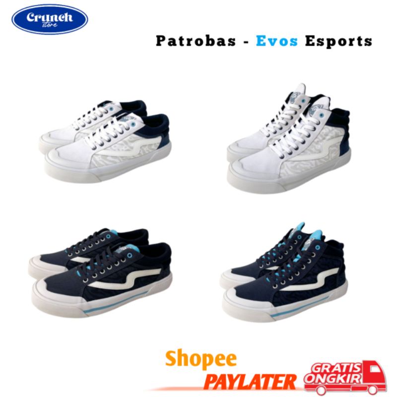 Sepatu Patrobas X Evos Esports White/Navy Low/High Patrobaswar Size 37-44 Casuals Sneakers Pria/Wani
