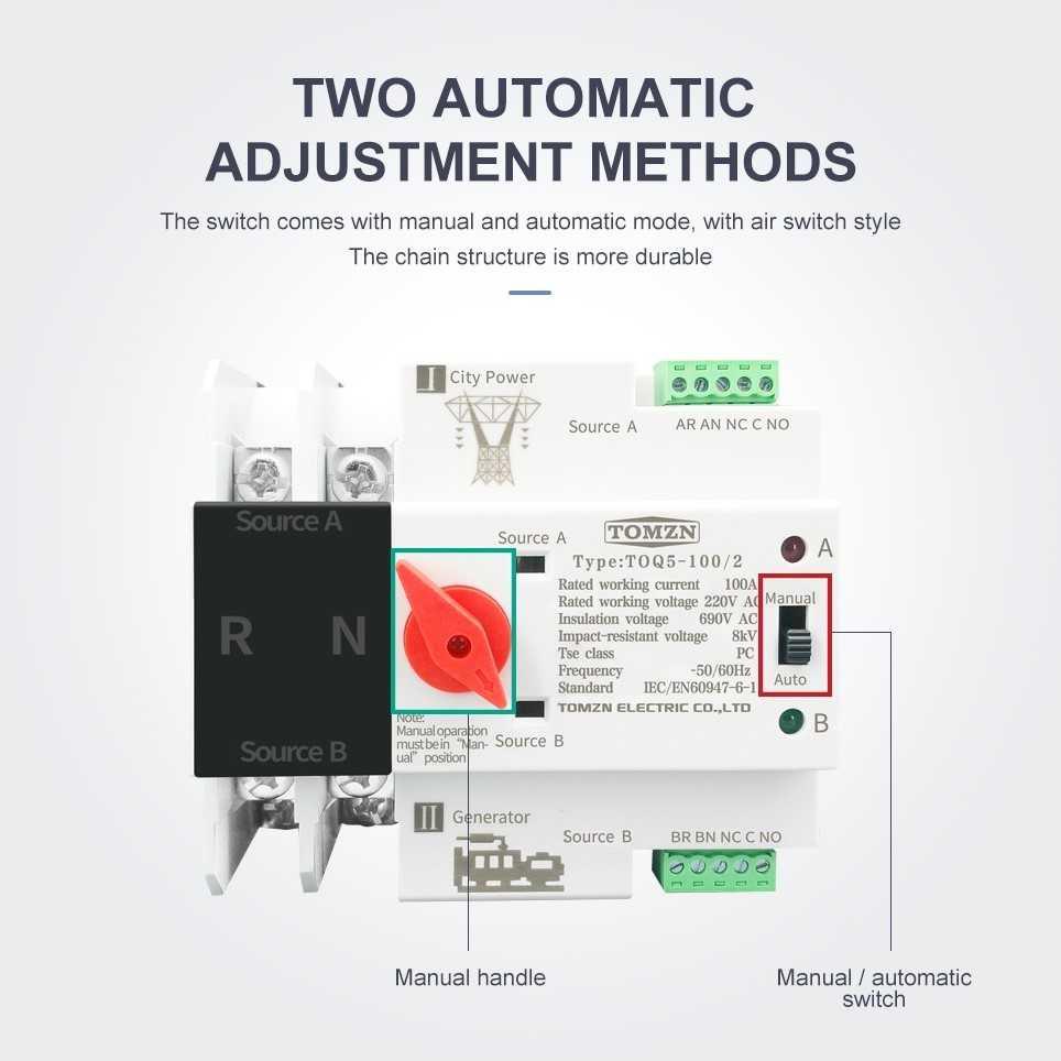 ATS Din Rail Power Supply Automatic Control Transfer Switch 2P 63A - CHQ4-125/2P - White