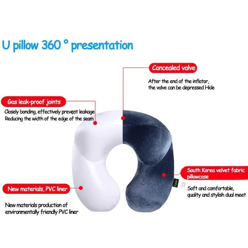 Bantal Leher Travel Inflatable Neck Pillow U-Shape Comfortable - X-000