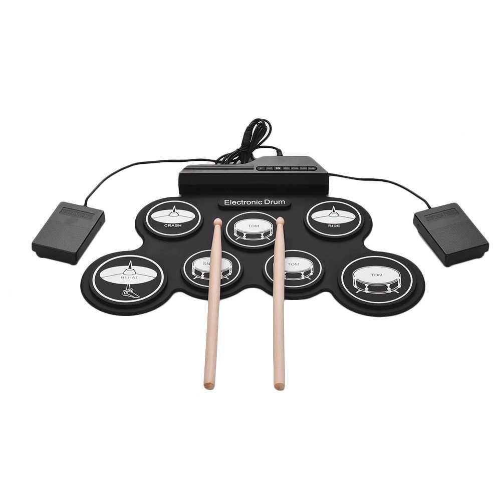 Electronic Digital Drum Kit 7 Pads Folding USB Power - G3002 - Black