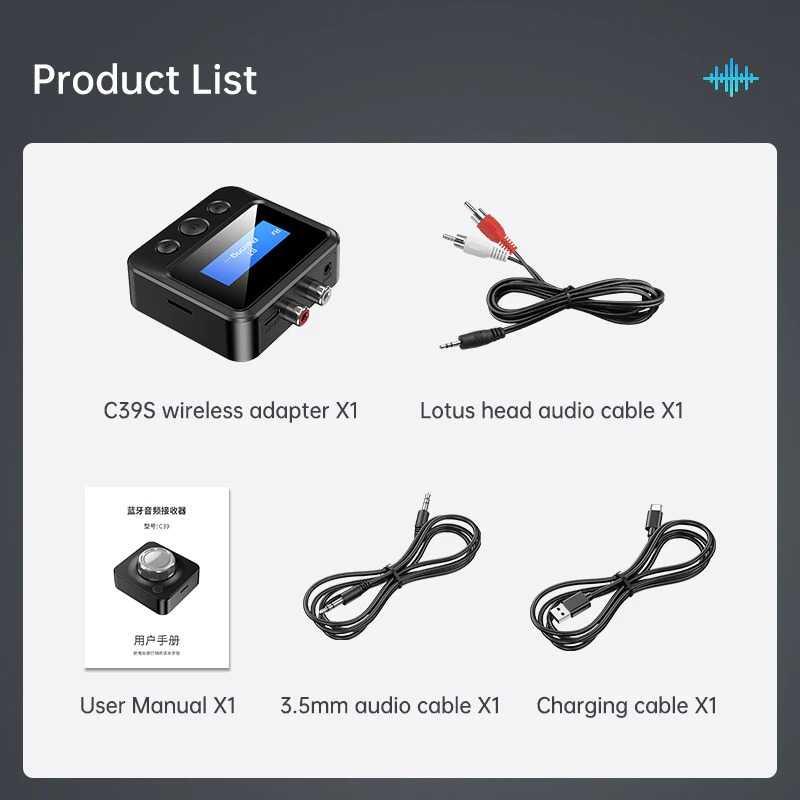 Wireless Bluetooth Audio Transmitter Receiver 5.0 AUX 3.5mm - C39S - Black