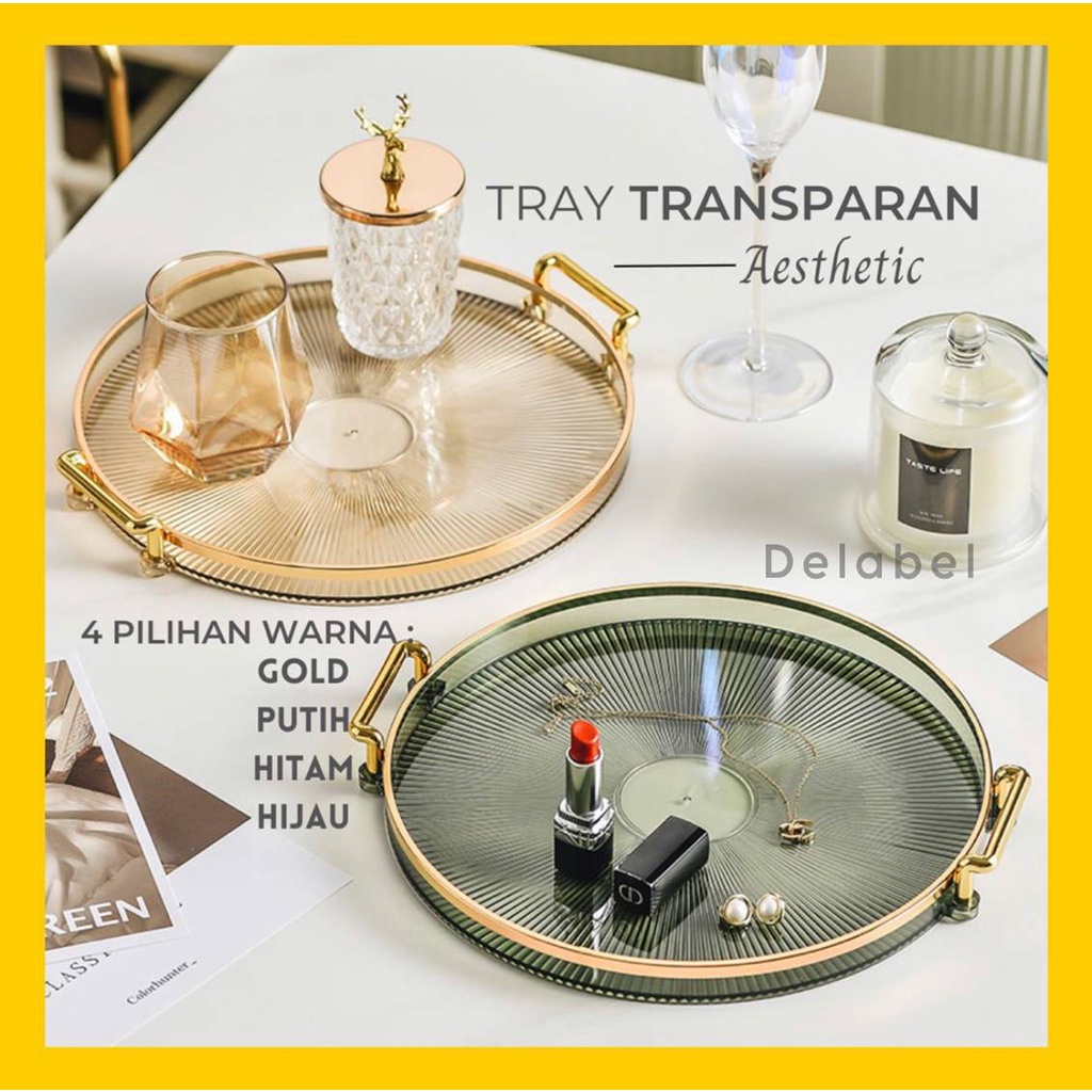 Tray Transparan / Nampan Estetik / Tray Round Transparant / Luxury Transparent Plastic Tray / Dekorasi Tray