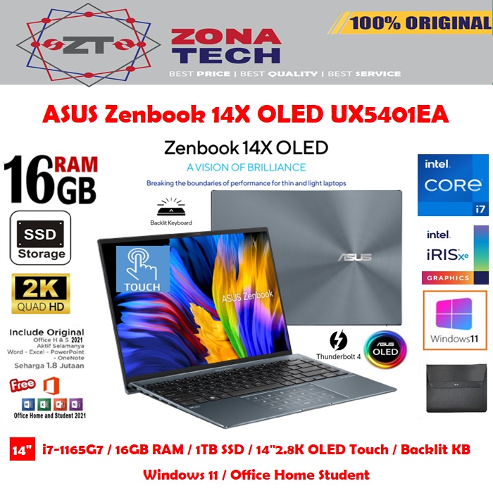 ASUS Zenbook 14X OLED UX5401EA - i7-1165G7 - 16GB - 1TB SSD - 14&quot;2.8K OLED TOUCH - W11 - OHS