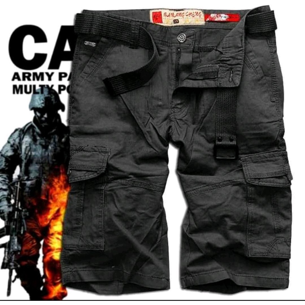 Celana Cargo Loreng Pendek Pria Free Ikat Pinggang Clana Kargo Tactical Polos Laki Laki Dewasa