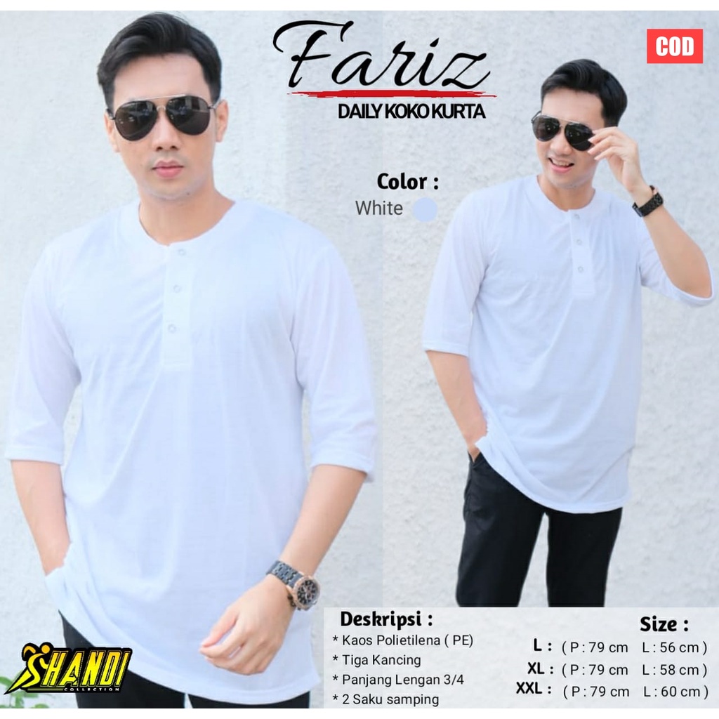 FARIZ DAILY KOKO KURTA Baju Koko Pria Muslim Dewasa dan Remaja Laki laki Bahan Kaos PE Lengan Tanggu