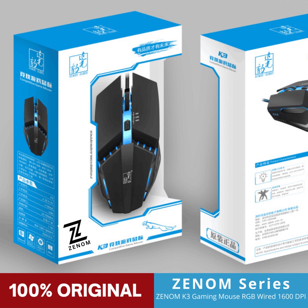 Mouse Gaming Zenom ZK3 Murah RGB 1600 DPI Mouse Kabel USB Optical