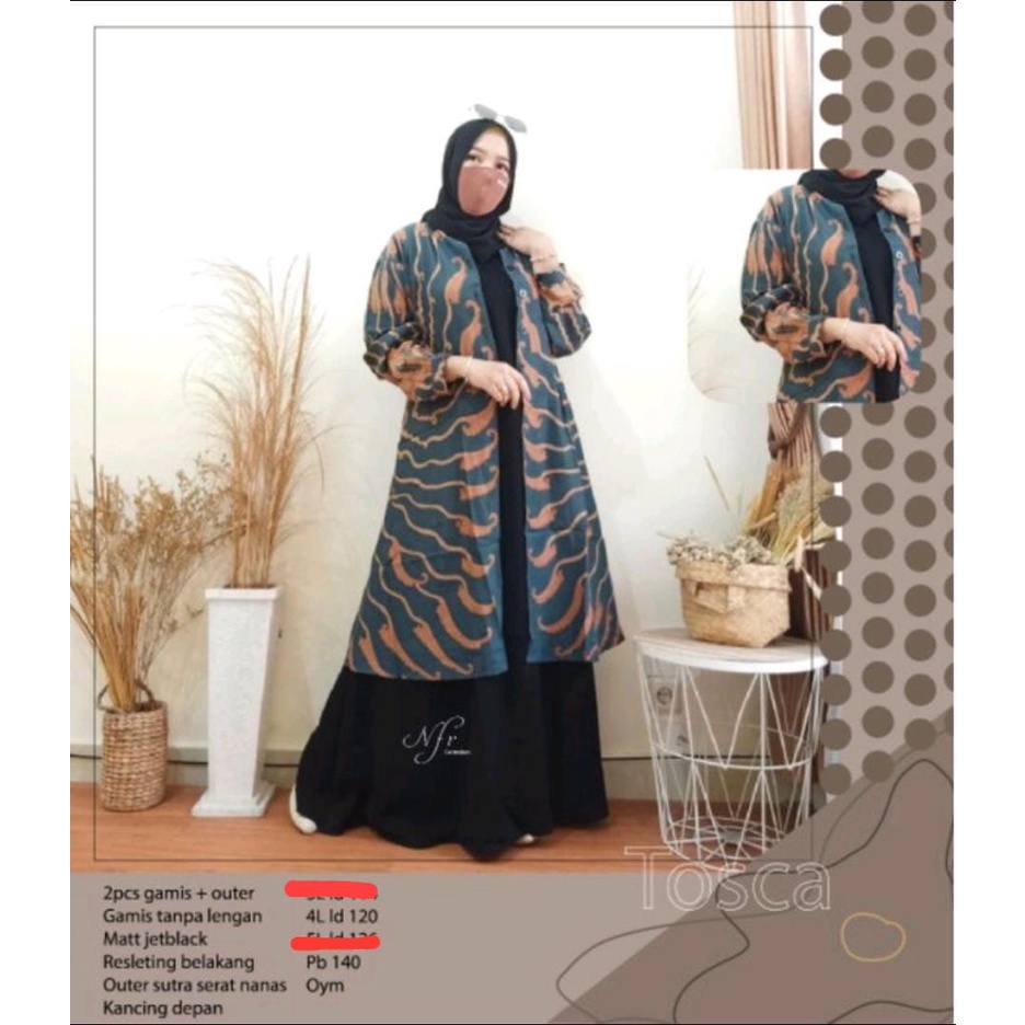 2 set gamis batik lidya jumbo 4L ld 120 toska