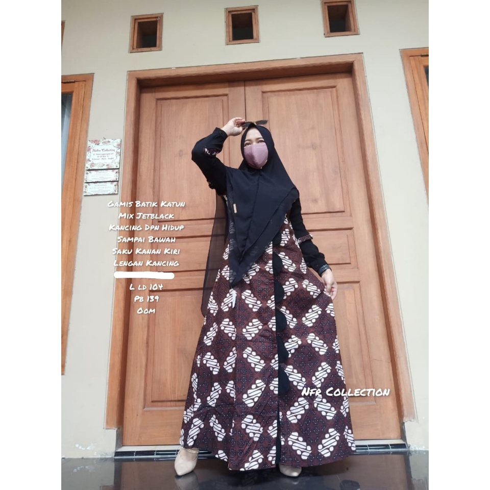 gamis batik inayah kombinasi lengan polos jetblack ld 104 ld 106 ld 102