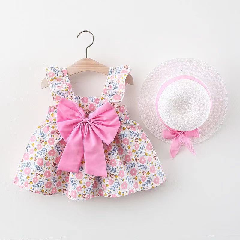 (Gratis Topi) Set dress anak/pakaian bayi anak perempuan  motif bunga