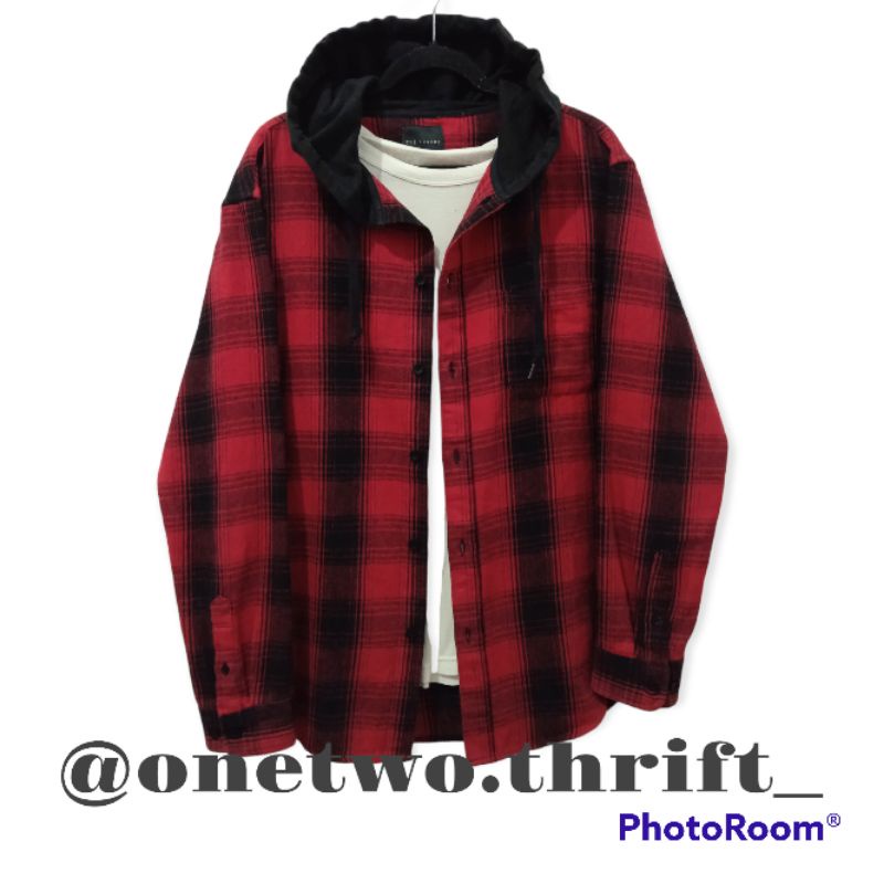 KEMEJA FLANEL HOODIE TBJ NEARBY UNISEX PRELOVED MURAH