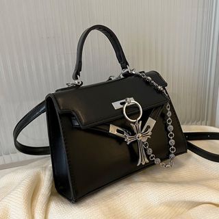 Women's Black Gothic Cross Pendant Chain Sling Bag 8653