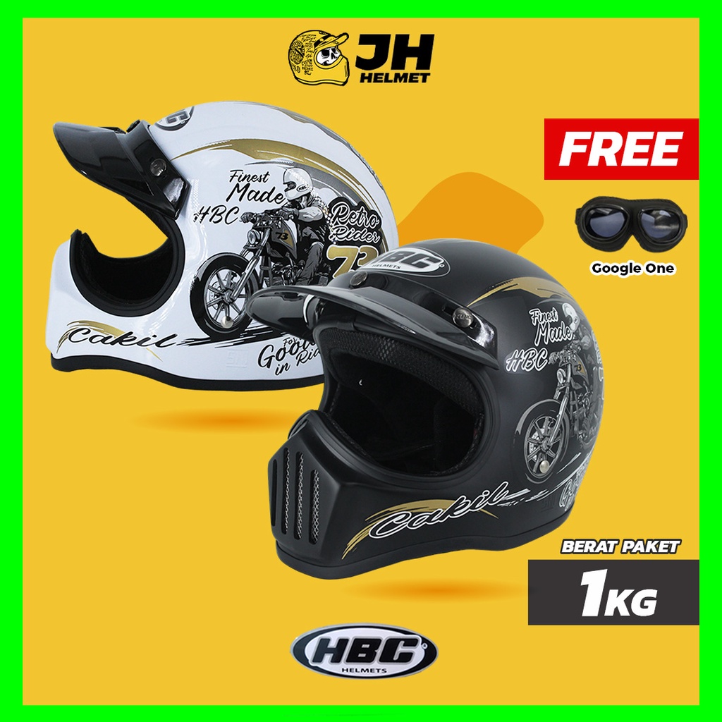 Helm Cakil HBC 73 Retro Full Face + FREE (Helm HBC Cakil/Helm Retro/Helm Vespa/Helm Klasik)