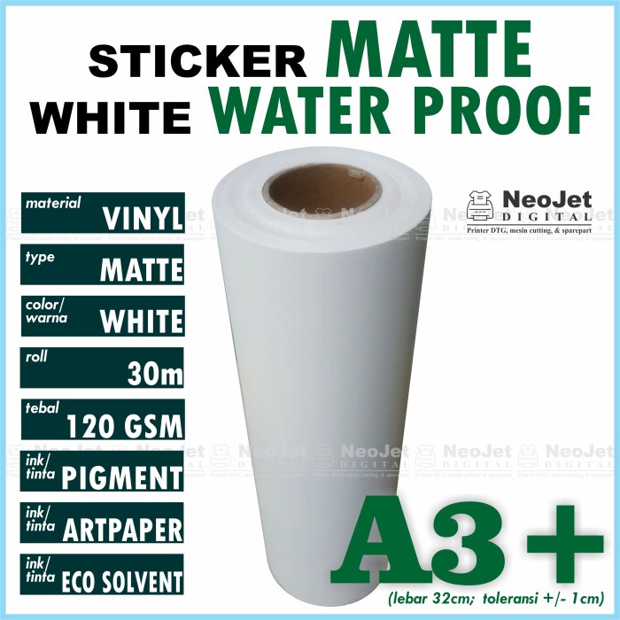 

Terlaris Stiker Sticker Vinyl Matte Inkjet Waterproof Doff Doft Mate A3+ Putih