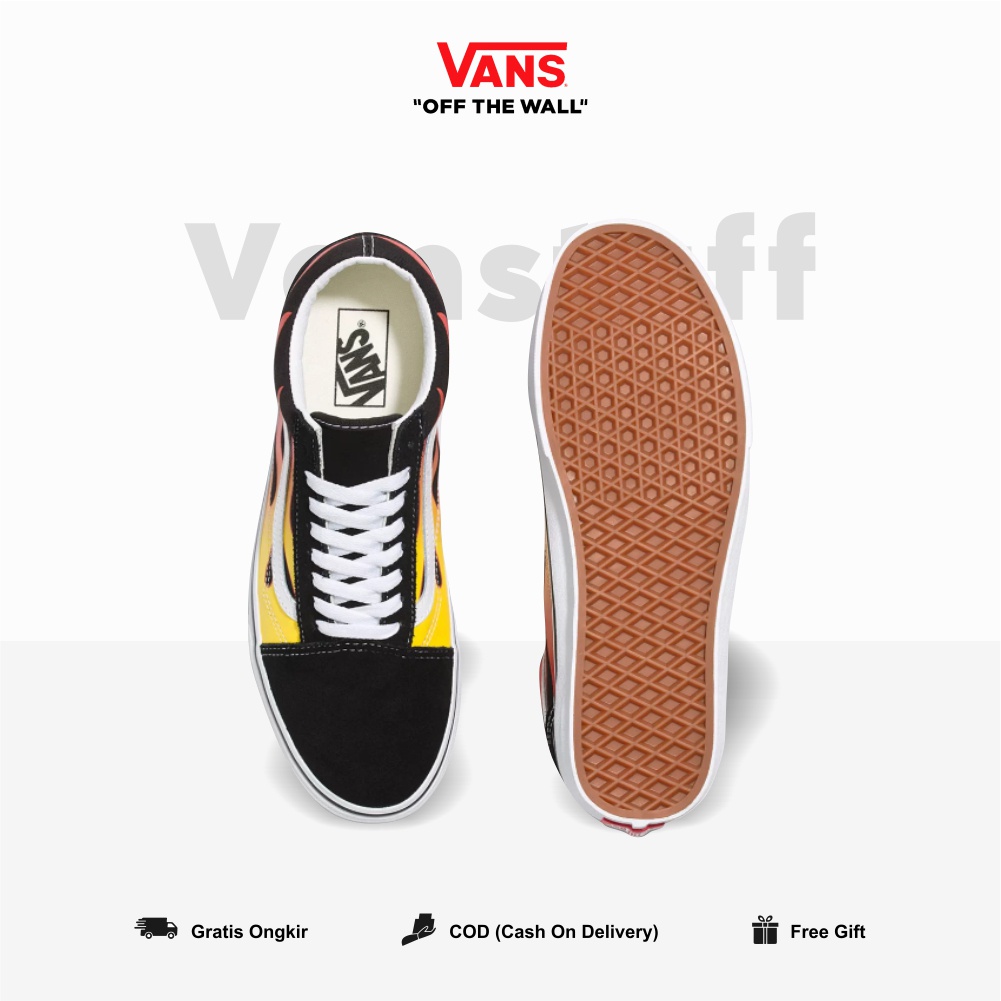 Vans Old Skool Classic Flame Black True White White Pria Wanita Original 100 BNIB Globat Market Authentic Guarated Vanss Ori Ols School Item Putih