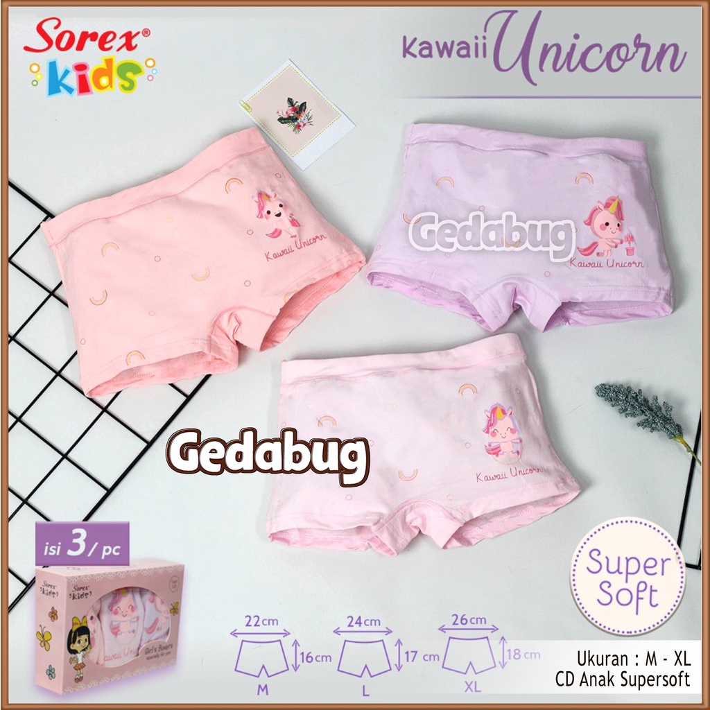 3 Pcs - Celana dalam Boxer anak Sorex Kids MA501 / MA 501 Sweet Playfull | CD anak super soft  | Gedabug