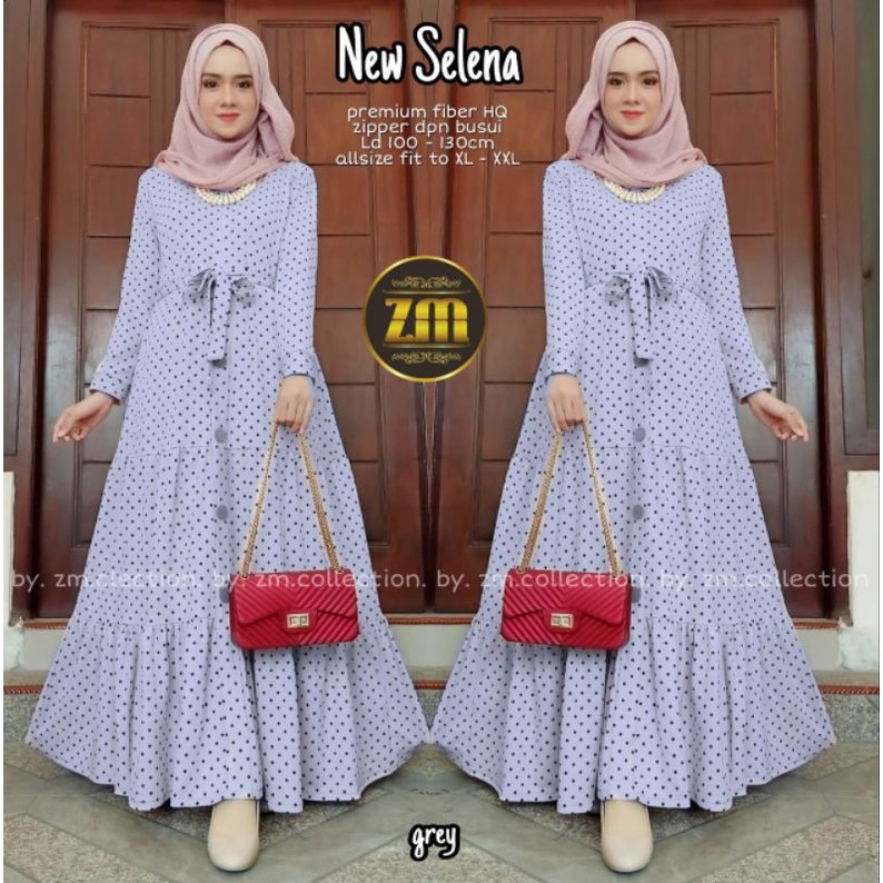 Gamis Dress Maxy New Selena Jumbo Big Size Bahan Fiber Motif Polkadot Busui Melar Sampai LD 130 cm