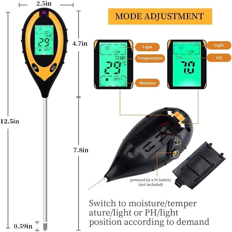 Mediatech Soil meter 4 in 1 Soil Moisture Tester (pH, Moisture, Light) - pH Meter Tanah