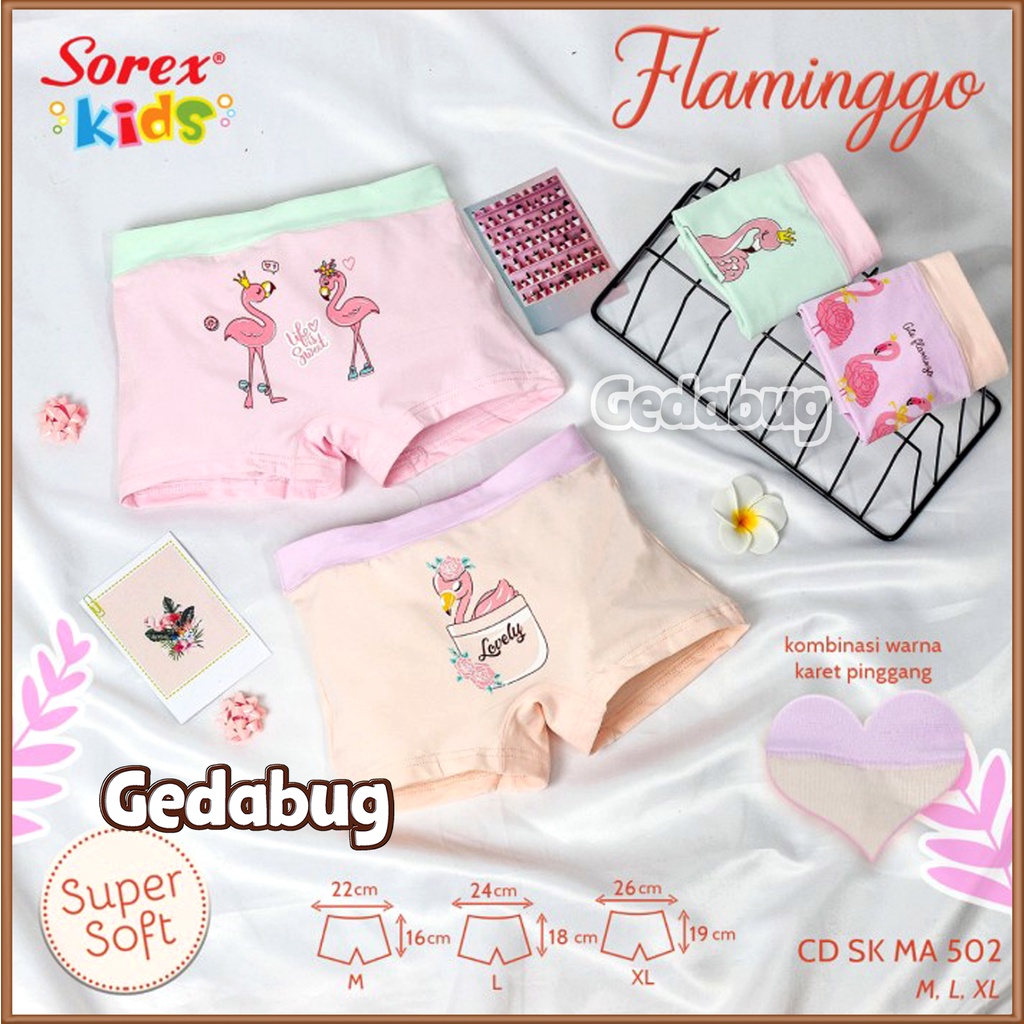 6 pcs CD Sorex Kids MA 502 Boxer Anak Perempuan Super Soft motif lucu | CD SK MA502 Gedabug