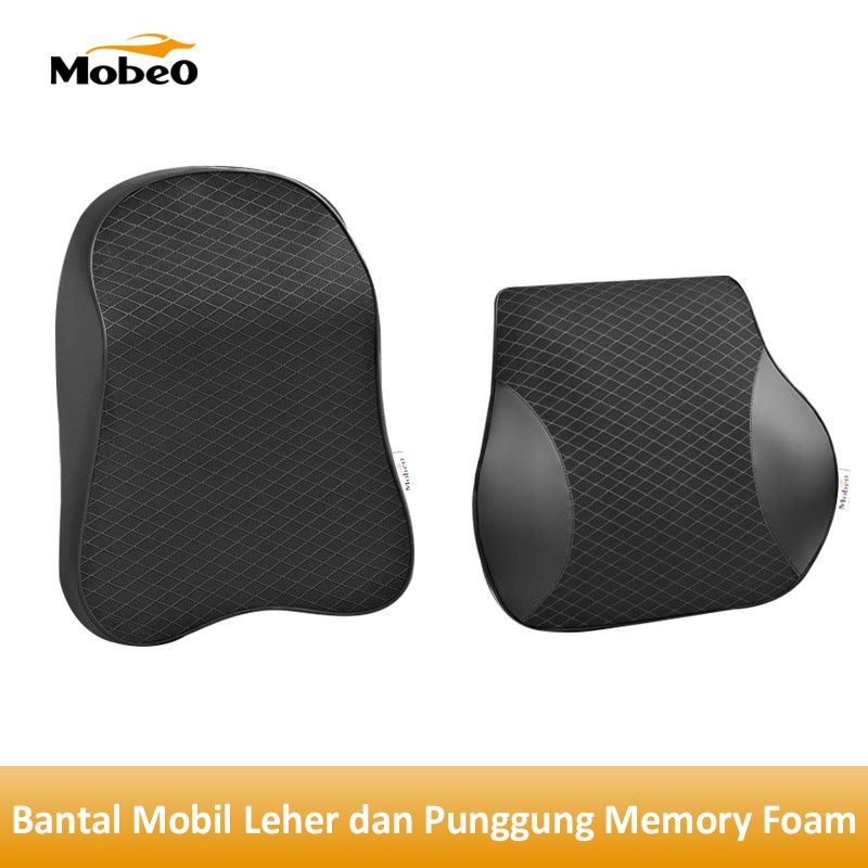 Mobeo Bantal Mobil Sandaran Leher / Punggung Memory Foam + Katun Linen Car Neck / Back Pillow