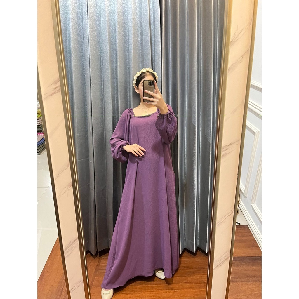 Long Dress Jumbo Wanita Korea Crinkle Pesta Lengan Panjang Ld01