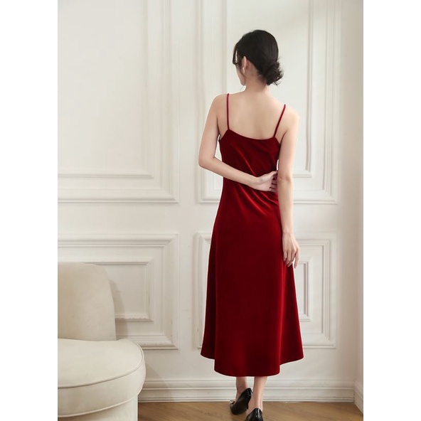 RSB DR380 Korean Velvet V Neck Long Dress Wanita Beludru