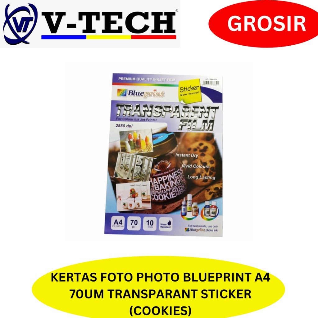 

KERTAS FOTO PHOTO BLUEPRINT A4 70UM TRANSPARANT STICKER (COOKIES)