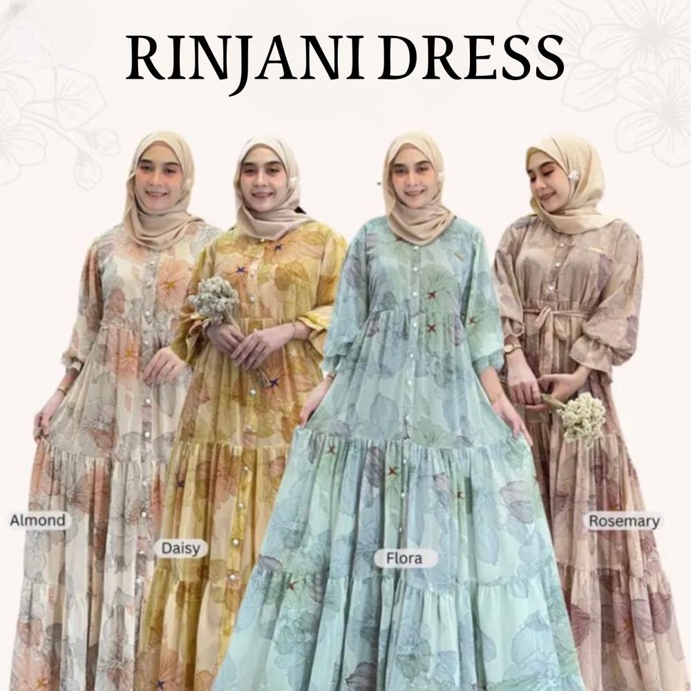 BIG SALE RINJANI DRESS BC Bahan CERUTY BABYDOLL FULL PURING SIZE M L DAN XL PB 137 CM KANCING DEPAN 