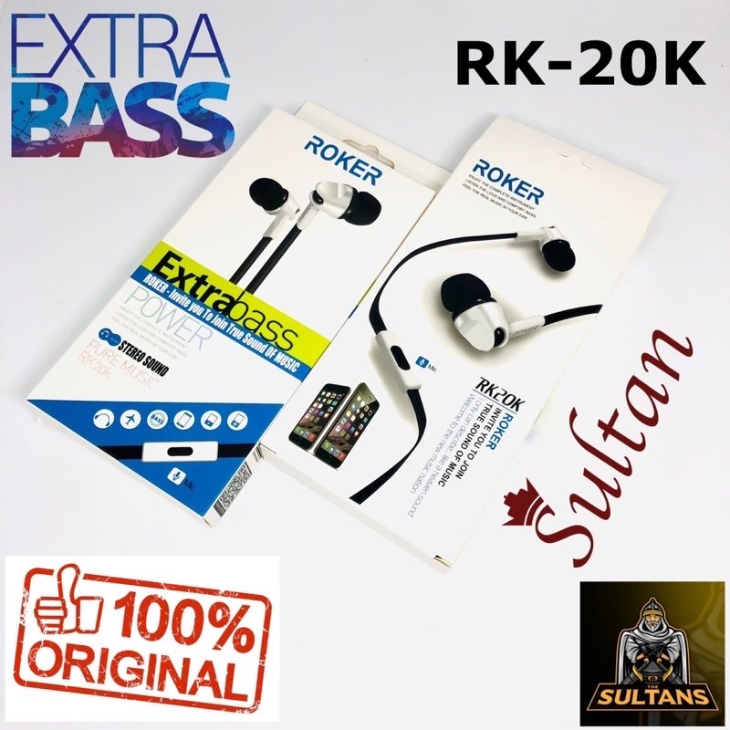 Handsfree ROKER EXTRA BASS RK20K Headset Roker Original RK20K Handset Handsfree Roker Earphone Roker BY SMOLL