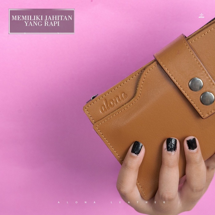 Dompet Panjang Kulit Wanita Branded Alona Lunary Leather Wallet Bahan 100% Kulit Sapi Asli Original Premium Cewek Terbaru