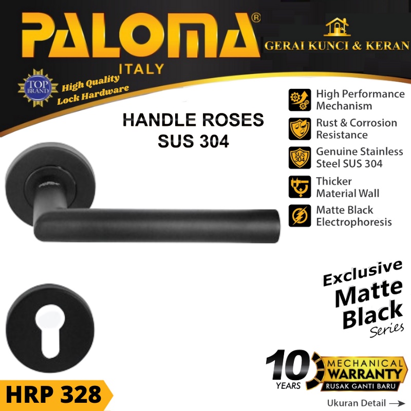 PALOMA HRP 328 HANDLE PINTU ROSES TOMER STAINLESS HITAM MATTE BLACK