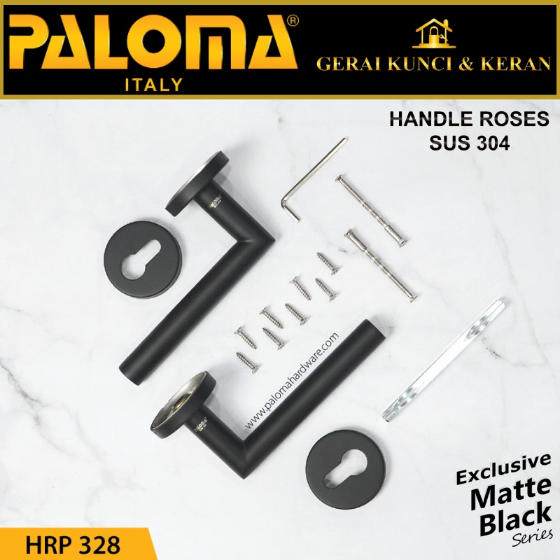 PALOMA HRP 328 HANDLE PINTU ROSES TOMER STAINLESS HITAM MATTE BLACK