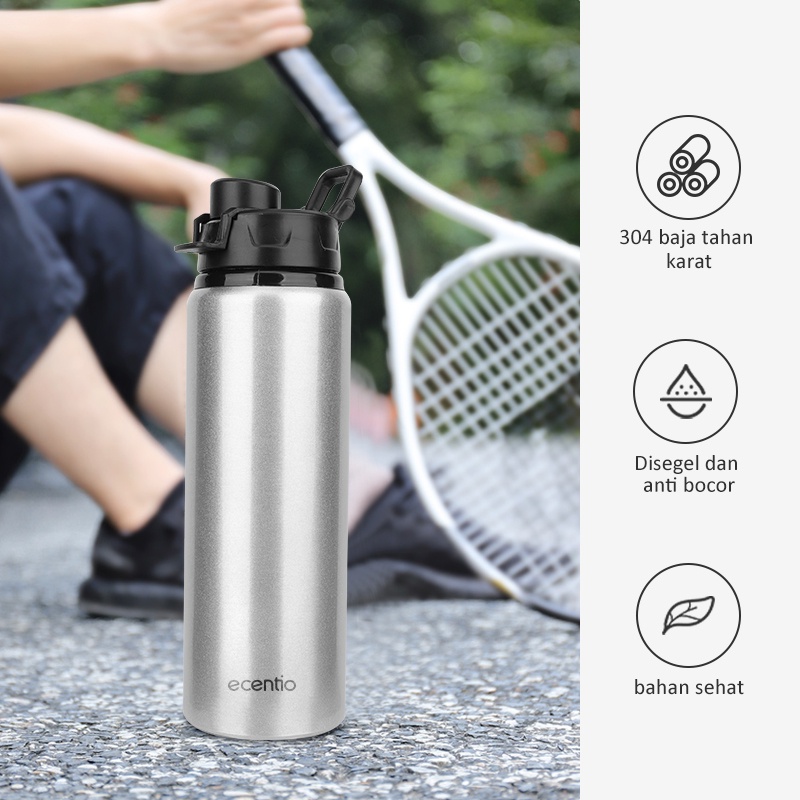 ecentio botol minum 1 liter aluminium/ Botol Tumbler Olahraga Kantor/ Botol Air Minum anti tumpah dan Dingin 1 Liter