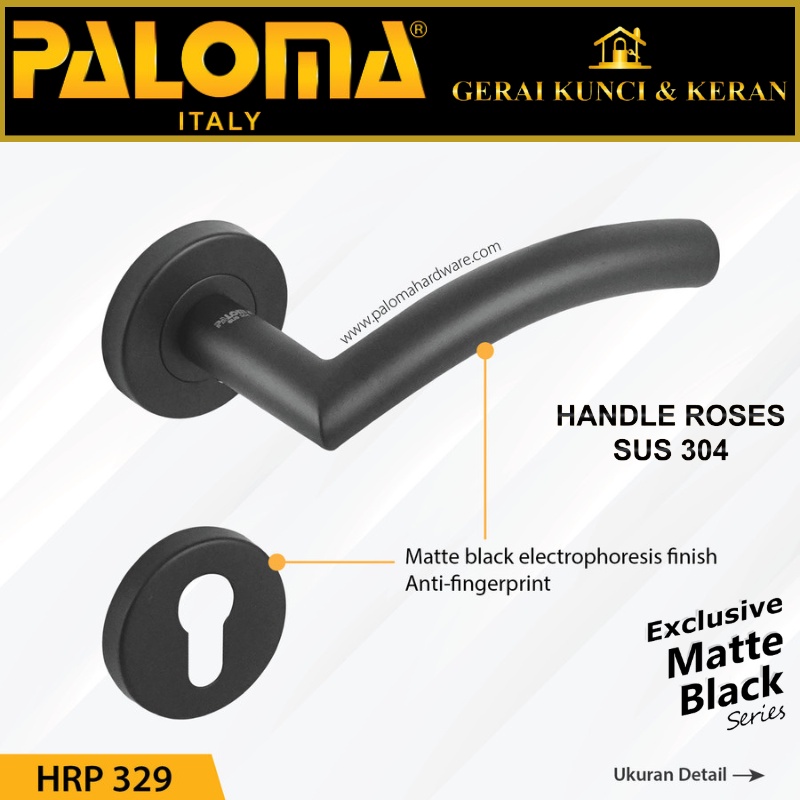 PALOMA HRP 329 MSP 092 HANDLE HITAM SET KUNCI PINTU DAN CYLINDER BLACK